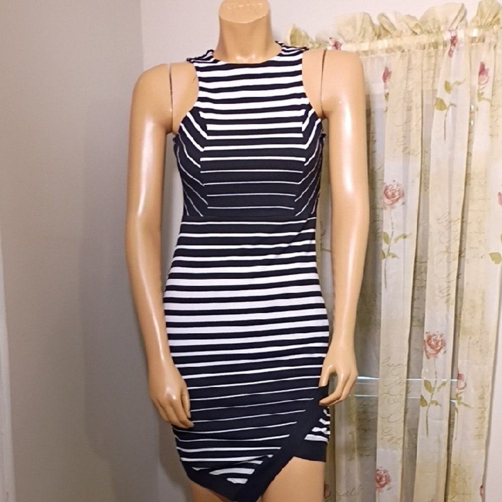 Love J Black and White Striped Mini Dress